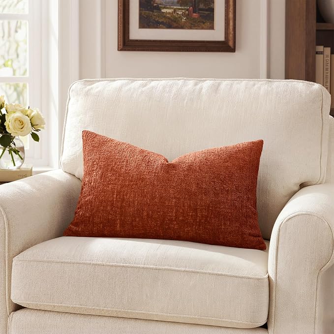 MIULEE Decorative Throw Pillow Covers 12x20 Pack of 2 Orange Couch Pillow Covers Fall Soft Cozy Textured Chenille Pillowcases for Home Decor Sofa Living Room Cushion Bedroom