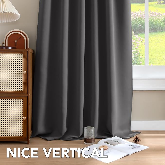 H.VERSAILTEX Blackout Curtains Thermal Insulated Window Treatment Panels Room Darkening Blackout Drapes for Living Room Back Tab/Rod Pocket Bedroom Draperies (2 Panels, Charcoal Gray, 42 x 84 Inch)