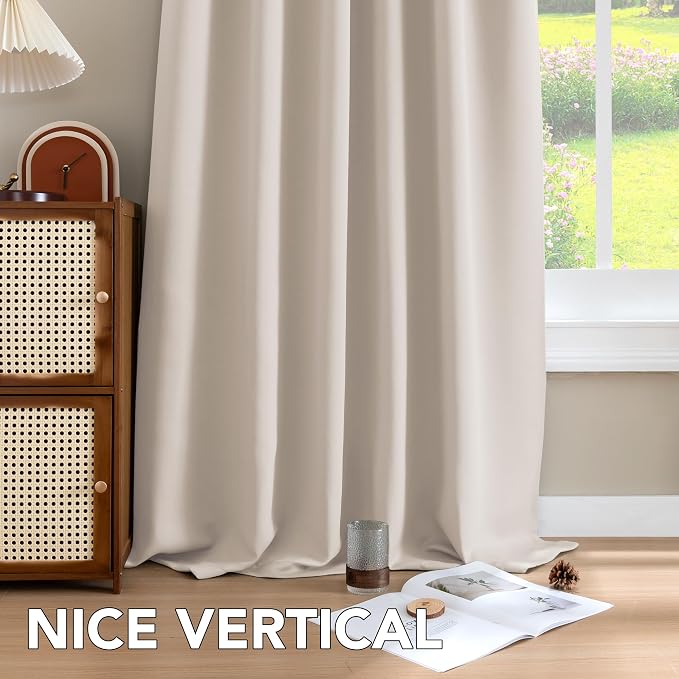 H.VERSAILTEX Blackout Curtains Thermal Insulated Window Treatment Panels Room Darkening Blackout Drapes for Living Room Back Tab/Rod Pocket Bedroom Draperies (2 Panels, Natural, 52 x 72 Inch)