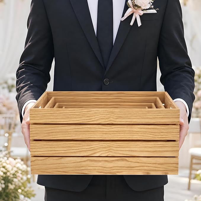 5 Pcs Wooden Crates for Display, Nesting Wood Crate for Storage, 5 Size | Farmhouse Weddings Wooden Basket for Storage Container and Decorations, Rustic Wood Crates for Farmers Market, Birthday, DIY