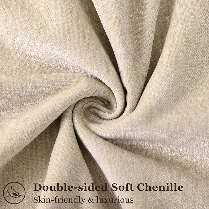 decorUhome Fall Couch Euro Sham Throw Pillow Covers 22x22 Set of 2, Decorative Soft Velvet Modern Cozy Chenille Pillow Cases with Elegant Design for Sofa Bed Living Room Home Decor, Beige