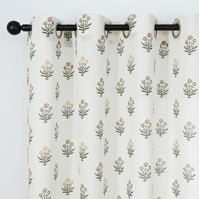 Lino Rosa Brown Curtains 63 Inch Length for Living Room,Sheer Antique Cabin Curtains 2 Panels Set