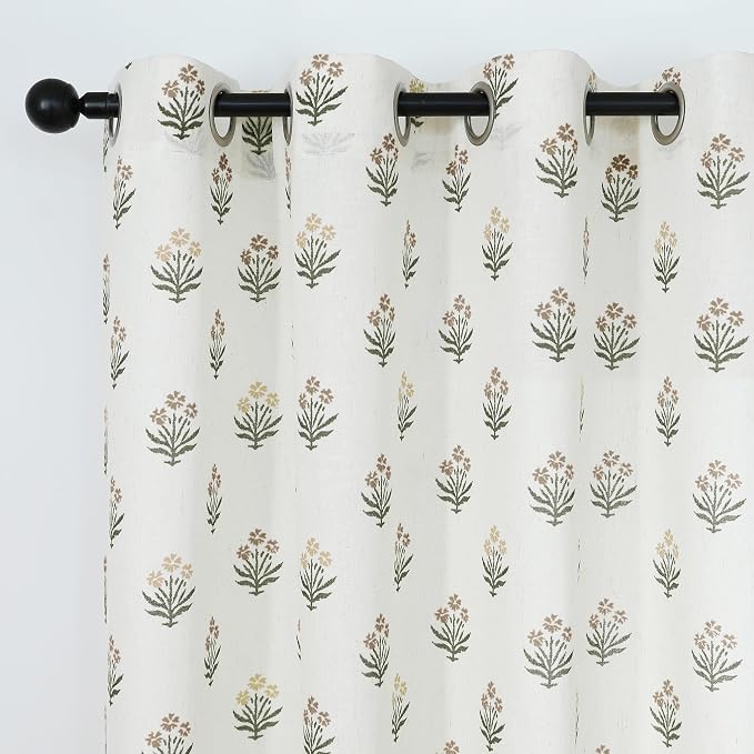 Brown Curtains 96 Inches Long 2 Panels Set,Sheer Patterned Floor to Ceiling Bay Window Curtains for Living Room