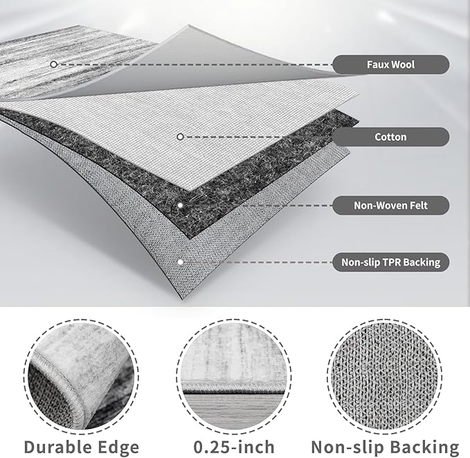 Washable Kitchen Runner Rug for Family: Easy-to-Clean Runners for Hallway Entryway Bedroom - Stain and Water Resistant Rugs with Non-Slip Backing - Soft Low-Pile Carpet 2x6 Grey