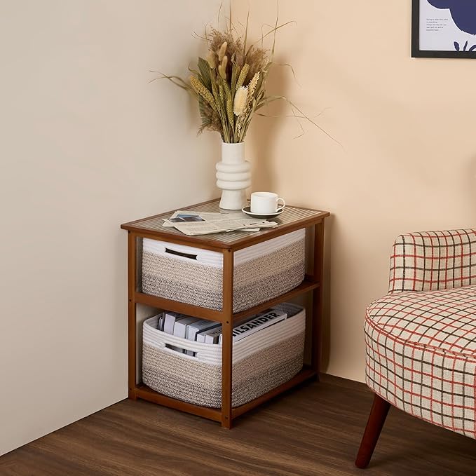 MiniArk Large Storage Baskets for Shelves, Closet Organizers Bins for Clothes Blanket Towels, Baby Nursery, Toy Baskets Box, Woven Rope Baskets, 17 x 13 x 7.5”, 2 Packs Gradient Brown