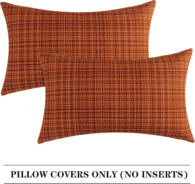 Kevin Textile Fall Pack of 2 Decorative Outdoor Waterproof Pillow Covers Garden Cushion Sham Throw Pillowcase Shell for Patio Tent Couch 12x20 Inch Burnt Orange
