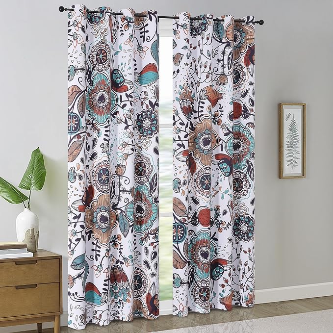 Estelar Textiler Boho Abstract Floral Blackout Curtains Colorful Flowers Bohemian Decor for Bedroom,Grommet Floral Pattern Classic Design Art Window Drape for Living Room,52x108 Inch (2 Panels)