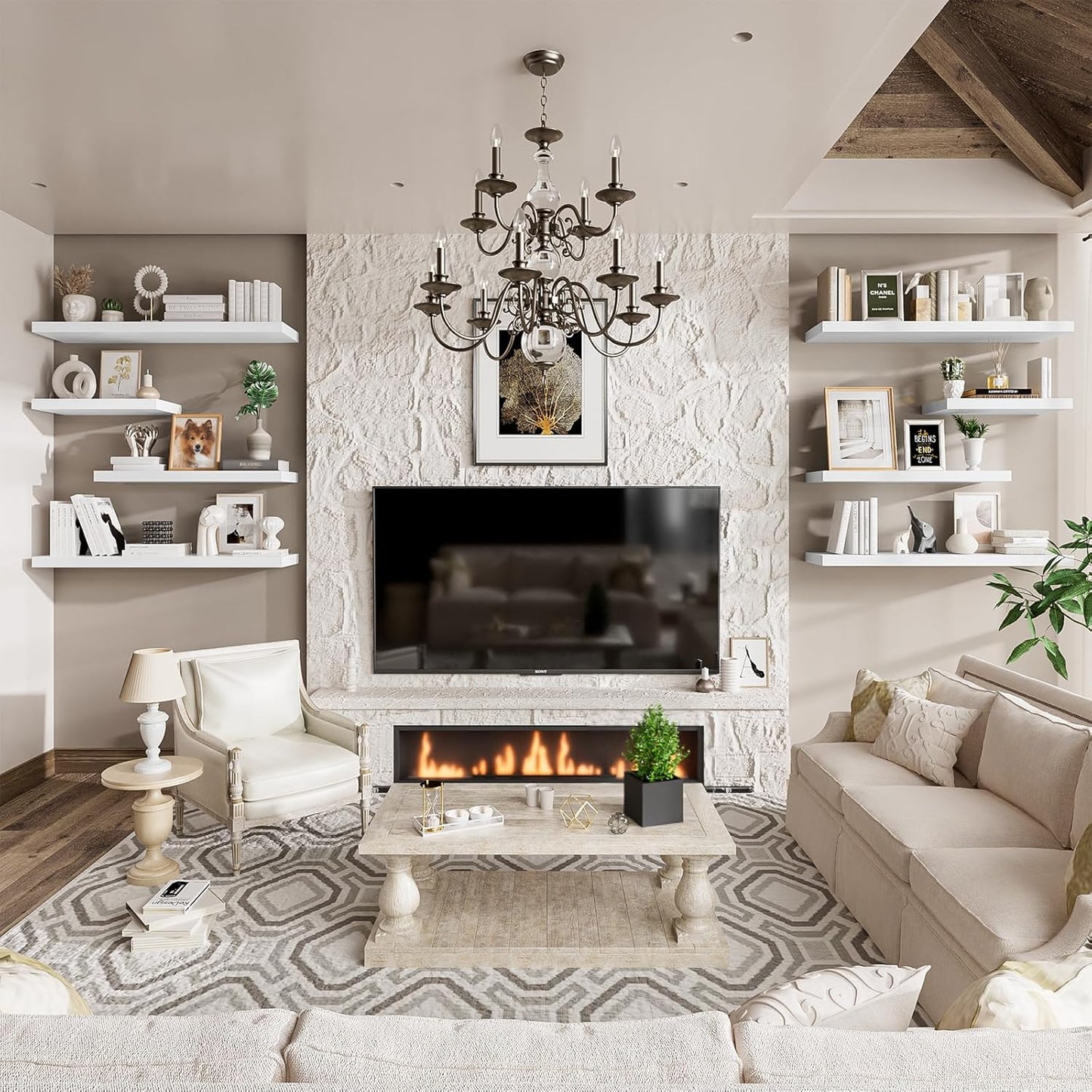 Heimlove 55 x 12 inch Extra Long Floating Shelves for Wall, 12 Inch Deep Floating Shelves, Large Display Shelf & Storage Shelf for Living Room Bedroom Kitchen Home Office, Set of 2, White