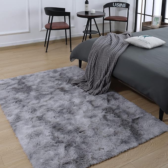 AROGAN Soft Rainbow Area Rugs for Girls Room 5x8 Feet, Fluffy Girls Bedroom Rugs, Princess Rug, Cute Colorful Carpet for Kids Teens Nursery Toddler, Grey