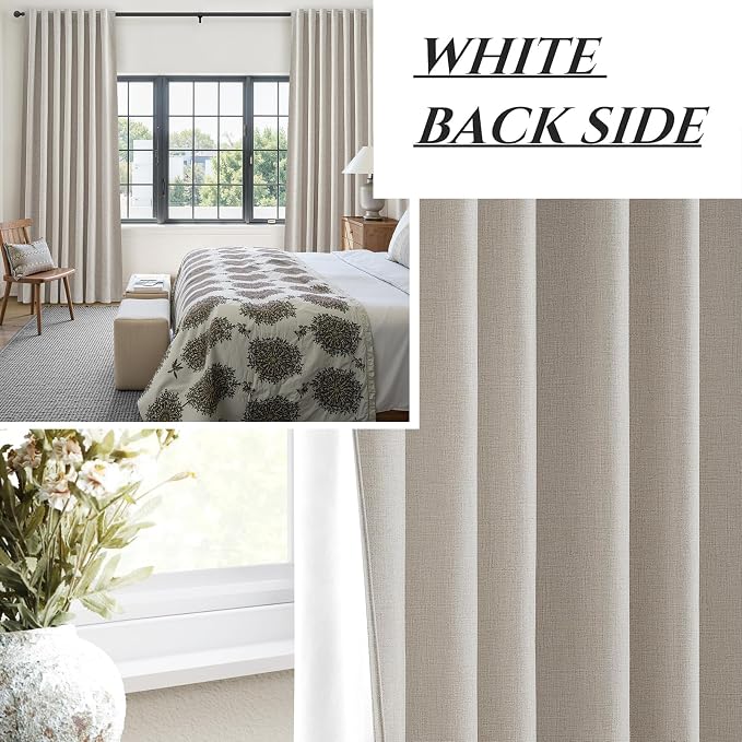 QJmydeco 48 Inch Curtains Sunblock Curtains for Bedroom 2 Panel Sets, Total Blackout Insulated Opaque Curtain for Summer Heat Drapes for 50 Inch Small Window Natural Light Brown (50" Wx48 L)