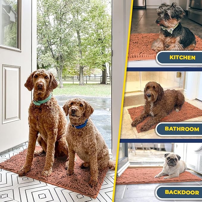 Muddy Mat® | Super Water Absorbent Door Mat Indoor, Microfiber Quick Dry Chenille Entryway Rug, Slip Resistant Front Door Mat, Indoor Mats for Entryway, Machine Washable Pet Rug, Peach 2ft x 3ft