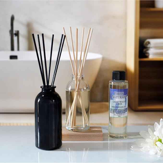 Urban Naturals Reed Diffuser Set, Amber & Lavender - Bathroom Shelf Décor | (AWAKEN and RENEW) Mind & Body Aromatherapy Collection, Essential Oil Botanical Diffusing Room Scent