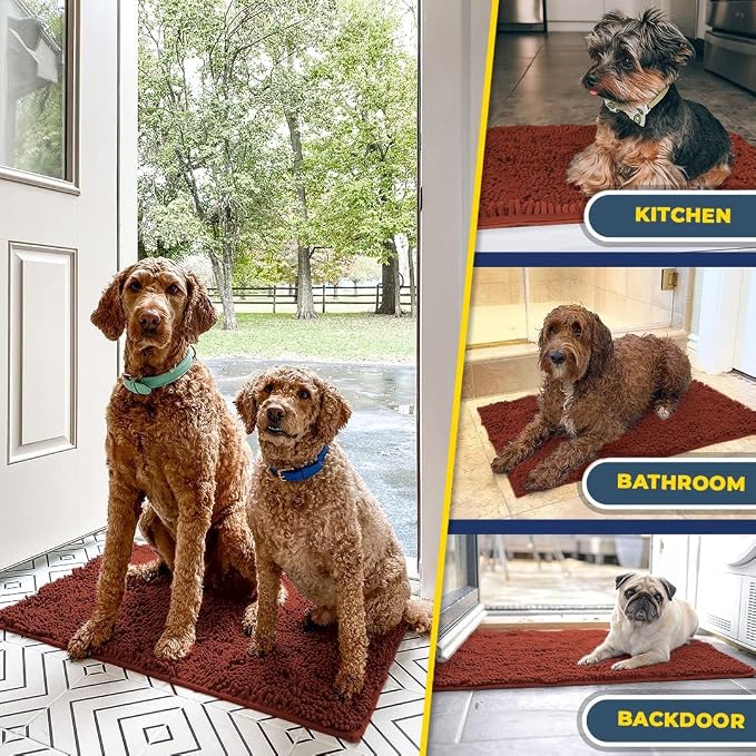 Muddy Mat® | Super Water Absorbent Door Mat Indoor, Microfiber Quick Dry Chenille Entryway Rug, Slip Resistant Front Door Mat, Indoor Mats for Entryway, Machine Washable Pet Rug, Brick Red 30" x 60"