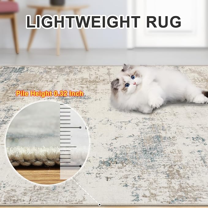 Area Rugs 10x12 Living Room - Washable Rug Modern Abstract Soft Large Neutral Non-Slip Carpet Indoor Floor Thin Carpets for Bedroom Dining Room Farmhouse Nursery Home Office Multi