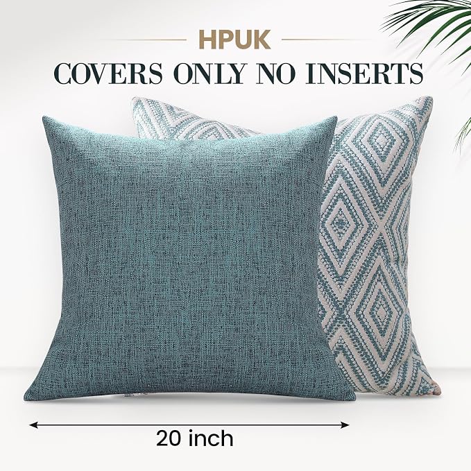 HPUK Throw Pillow Covers 20x20 Inch Set of 4, Blue Linen Decorative Pillow Covers, Accent Cushion Covers for Couch Sofa Bed Bedroom Living Room Décor