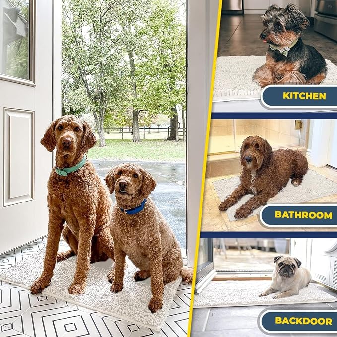 Muddy Mat® | Super Water Absorbent Door Mat Indoor, Microfiber Quick Dry Chenille Entryway Rug, Slip Resistant Front Door Mat, Indoor Mats for Entryway, Machine Washable Pet Rug, White 24"x36"