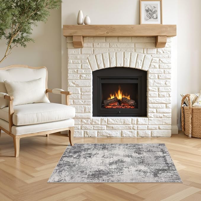 Washable Rug 2x3 Area Rugs for Entryway: Modern Abstract Neutral Soft Indoor Carpet for Front Door Kitchen Bathroom Bedroom Laundryroom - Grey