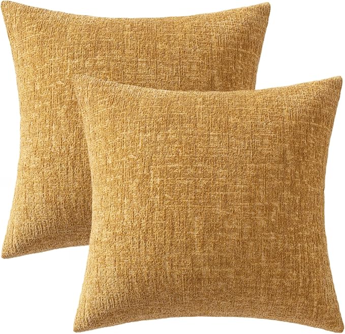 MIULEE Decorative Throw Pillow Covers 18x18 Pack of 2 Mustard Yellow Couch Pillow Covers Soft Cozy Textured Chenille Pillowcases for Home Decor Sofa Living Room Cushion Bedroom