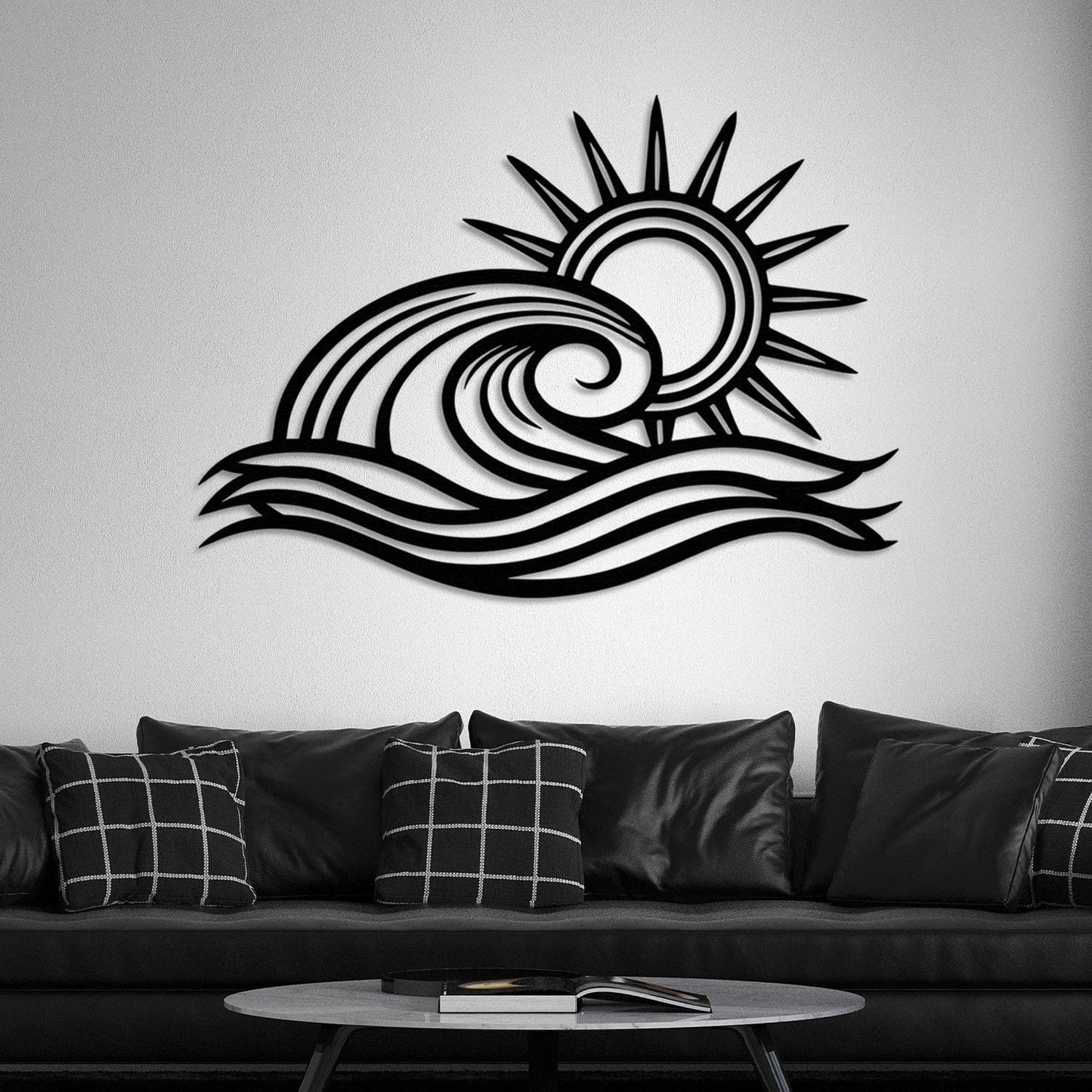 Wita Home Ocean Wave Metal Wall Art, Sun Beach Decor, Coastal Large Wall Sculpture for Home, Indoor/Outdoor Use, Nautical Wall Hanging, Eye-Catching Addition to Living Room (Red, 32 x 19 inches)