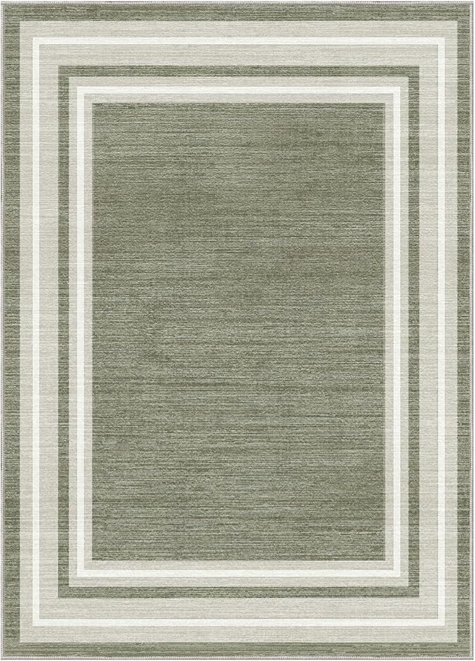 OPPODREAM Border Soft Area Rugs 5x7, Washable Brown Rug with Non Slip Backing, 5 x 7 Faux Cashmere Low-Pile 5x7 Carpet
