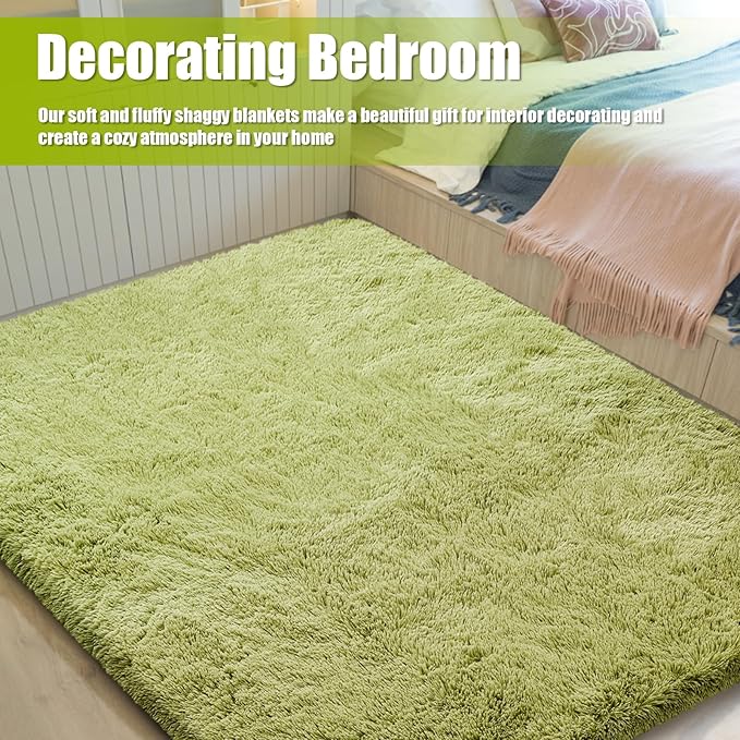 9x12 Fluffy Area Rugs for Living Room,Large Fuzzy Shag Area Rug for Bedroom,Grass Green Soft Non-Shedding Indoor Plush Carpet for Kids Bedroom Nursery Home Decor