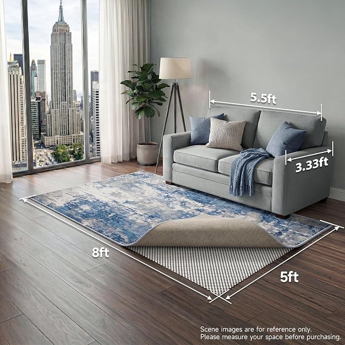 Veken 5x8 Ft Rug Pad Gripper for Hardwood Floors, Non Slip Rug Pads for Area Rugs, Thick Rug Grippers for Tile Floors, Under Carpet Anti Skid Mat, with More Than 99 Pieces Anti-Slip Square Pattern