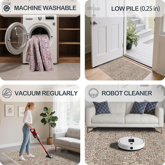 Washable 2'6" x 10' Runners for Hallways, Non Slip Long Floor Runner for Kitchen, Entryway Indoor, Stain Resistant Rubber Backing Floral Decor Rug (Moss)