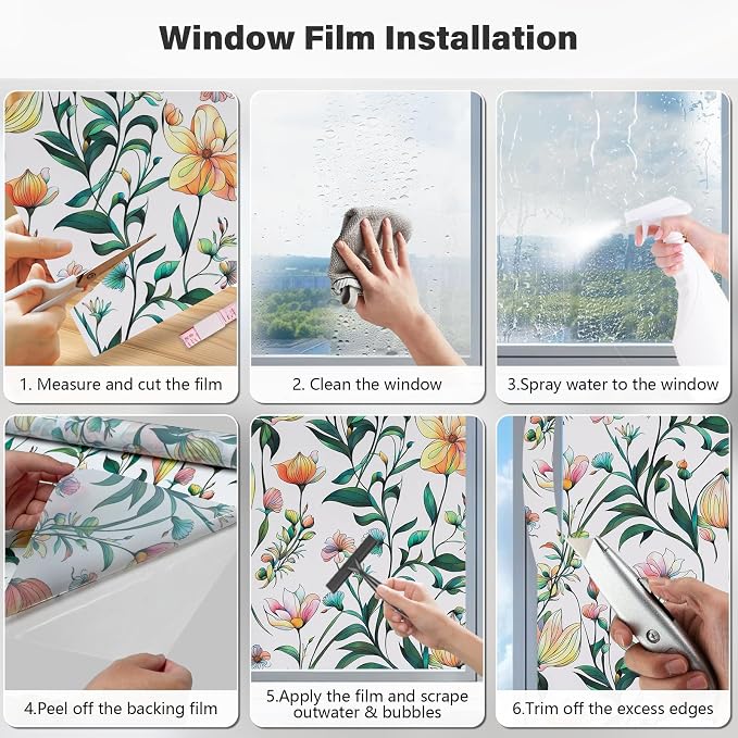 Donox Window Privacy Film, Frosted Stained Glass Window Films, Static Cling Non-Adhesive Decorative Windows Sticker for Front Door Bathroom, Heat Control Anti UV(17.5 x 157.4 inches)