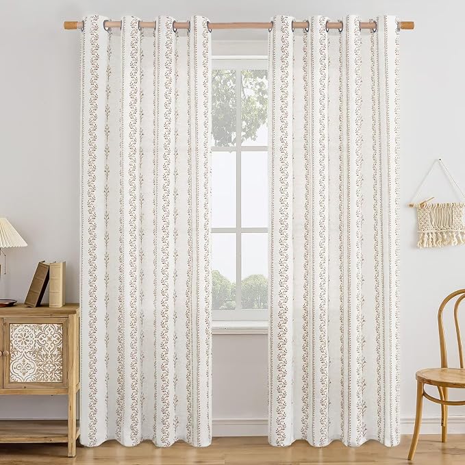 BGment Brown Boho Curtains Leaf Floral Print Cottage Core Botanical Curtains for Living Room Light Filtering Curtain 84 Inch Long for Farmhouse Rustic, Each 52 Inch Wide, 2 Panels Set