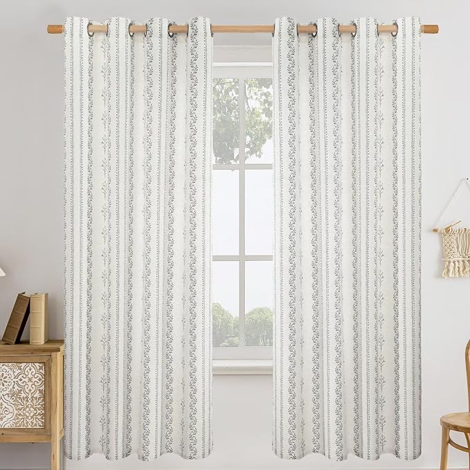 BGment Boho Curtains for Bedroom - Bohemain Grey Semi Sheer Curtains 72 Inch Length Light Filtering Grommet Window Drapes for Farmhouse Living Room, Each 52 Inch Wide, 2 Panels Set
