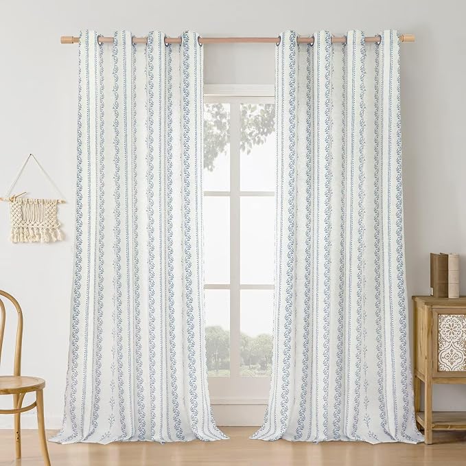 BGment Navy Blue Vintage Floral French Country Curtains 90 Inch Length for Living Room Boho Print Light Filtering Window Curtains & Drapes for Farmhouse Rustic, Each 52 Inch Wide, 2 Panels Set