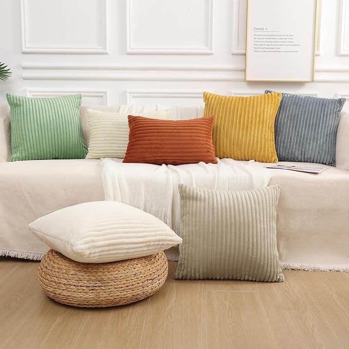 Simmore Decorative Fall Fall Throw Pillow Covers 24x24 Set of 2, Soft Natural Plush Flannel Double-Sided Fluffy Couch Euro Sham Pillow Covers for Sofa Living Room, Sage Green