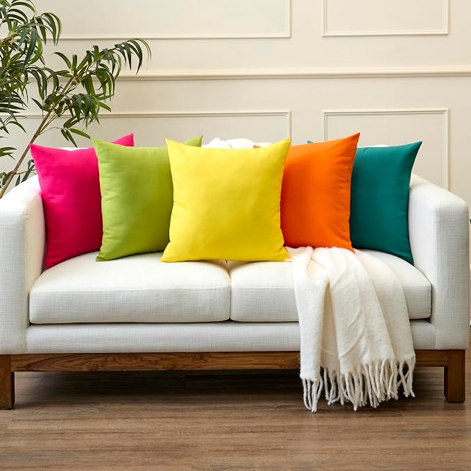 Encasa XO Throw Pillow Covers 20x20 in Set of 2 Sunbeam Yellow | No Inserts | Cotton Pillow Covers for Living Room, Bed, Sofa, Couch | Decorative Cushion Covers with Improved Zipper