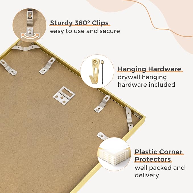 FLYJOE 22x28 Metal Picture Frame For Wall With Mat For 18x24, 22''x28'' Aluminum Photo Frames With Tempered Glass For Home Decor, Minimalist Modern Poster Frame Horizontal And Vertical Formats, Gold