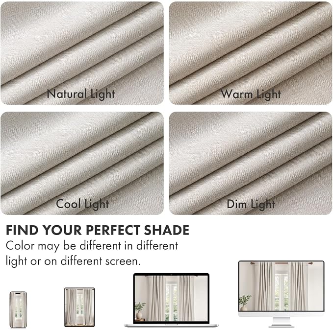 MIULEE 100% Blackout Linen Curtains for Bedroom 102 inches Long, Thermal Insulated Room Darkening Black Out Drapes for Living Room, Back Tab Rod Pocket, 2 Panels Set, 40 Wide x 102 Length, Cream