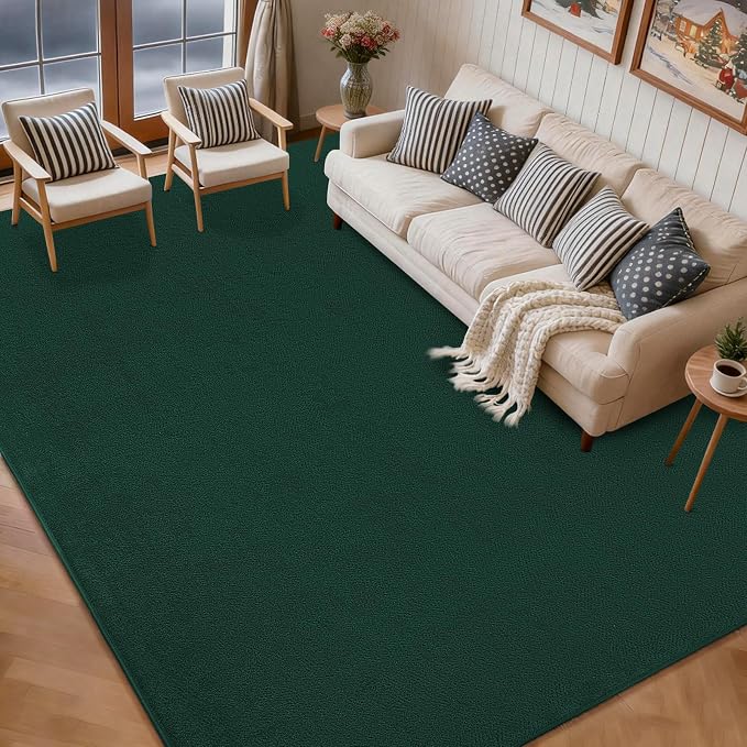 qulint 6x9 Rug for Living Room, Dark Green Thickened Memory-Foam Indoor Washable Rug for Bedroom, Minimalist Modern Carpet Non Slip Comfy Alfombras for Boys Kid Room Classroom Office Home Decor
