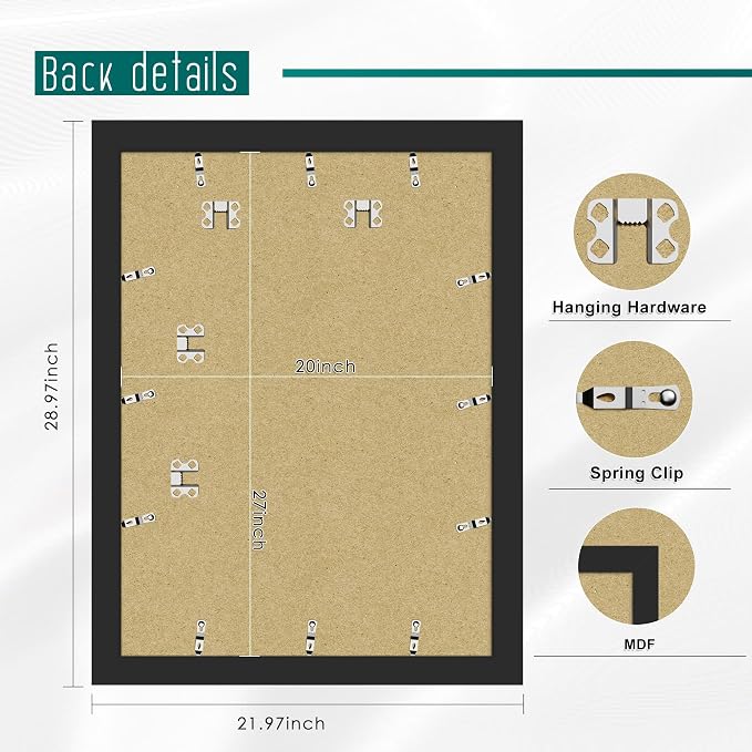 Picrit 20x27 Picture Frame 3 Pack, Black Puzzle Frame, Display Poster 16 x 24 with Mat or 20 x 27 without Mat for Horizontal or Vertical Wall Mounting