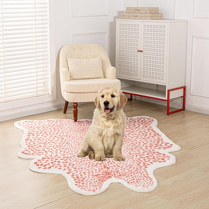 Huichenxing2021FURSTORE Leopard Rug Cheetah Print Rug Large Faux Cowhide Skin Mat Animal Print Area Rugs for Living Room Bedroom Home Office 5.3ft x 6.7ft Pink