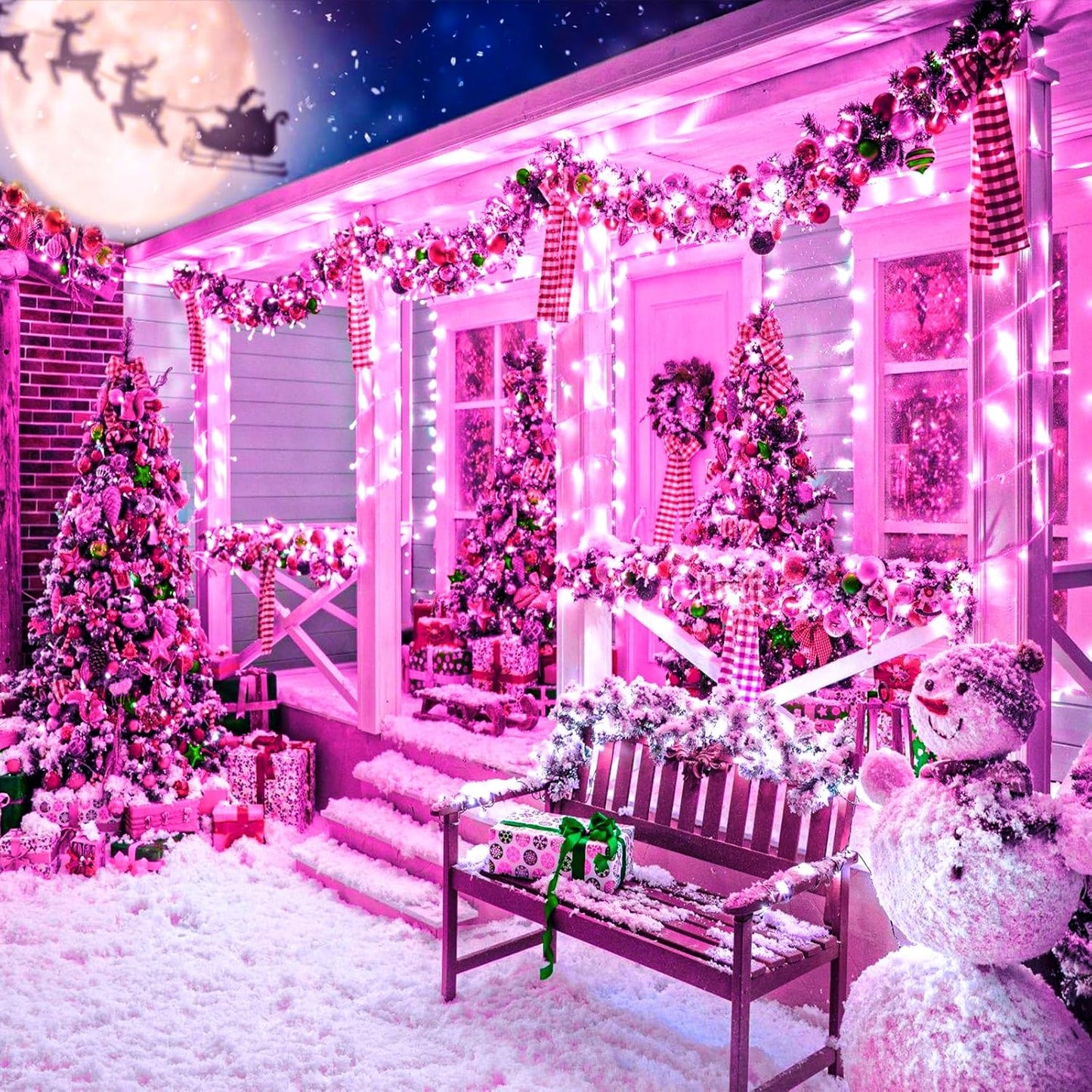 120 LED Pink Christmas Lights, 40ft Pink String Lights with 8 Modes Clear Wire Waterproof, Plug in Fairy String Light for Bedroom Valentines Day Christmas Decorations