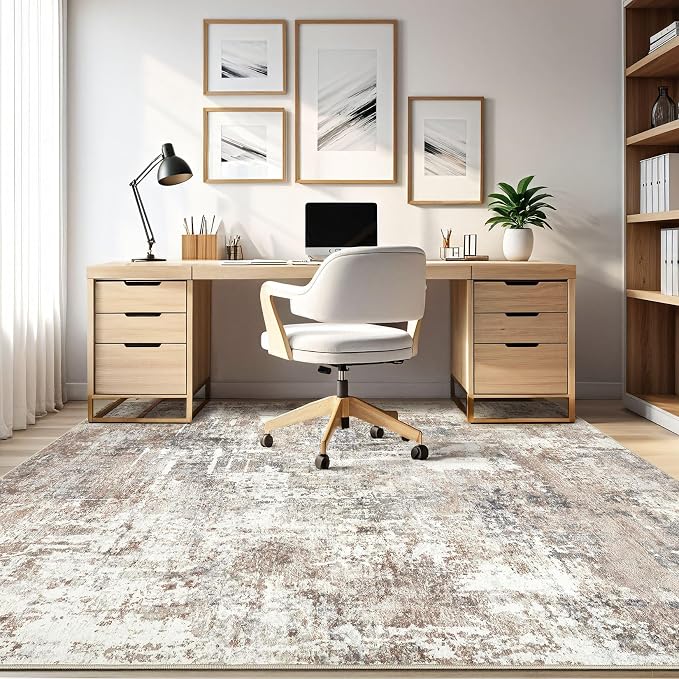Square Rug 8x8 Living Room: Large Washable Abstract Modern Soft Area Rug Stain Resistant Indoor Floor Non-Slip Accent Carpet for Bedroom Nursery Playroom Dining Room Office Dorm Home Decor- Brown