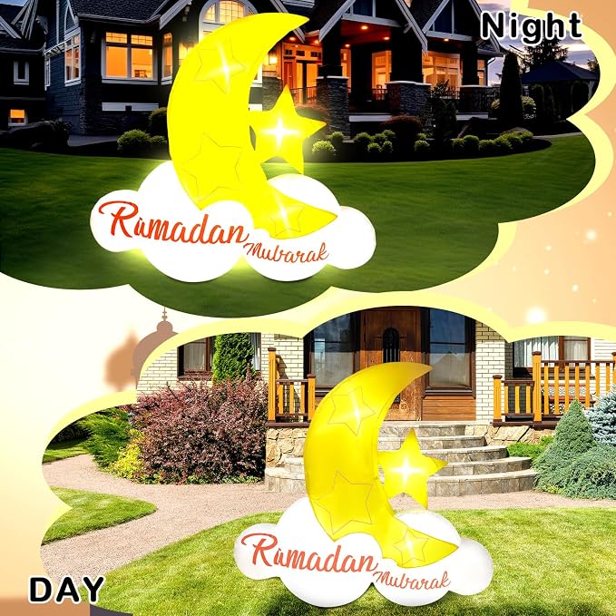 VIHOSE 5.5 ft Eid Al Adha Inflatable Ramadan Mubarak Blow Up Islamic Eid Decor Inflatable Muslim with LED Lights Celebrate Fasting Introspection and Prayer