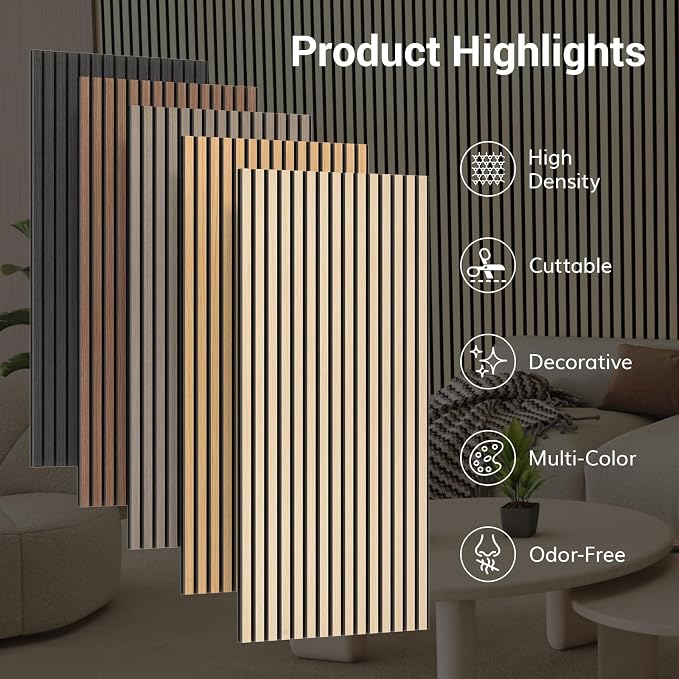 TONOR Wood Slatwall Panels, 4 Pack 47.2" x 23.6"/ 120 x60cm(31ft²) Acoustic Wall Panels, Wood Slat Acoustic Panels for Noise Cancelling and Wall Décor Living Room, Bedroom, Home Decor, Office, Oak