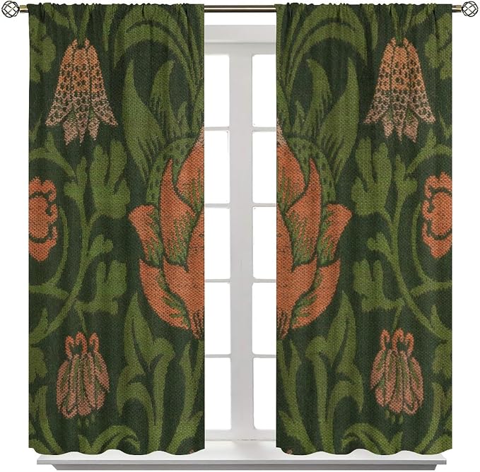 Vintage Bohemia William Morri Plant Flowers Blackout Window Curtains, Abstract Art Retro Plants Pattern Print Window Drapes, for Bedroom Living Room 72x63in