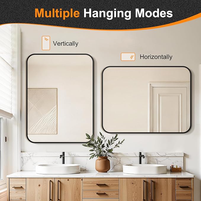 Delma Bathroom Vanity Mirror, Black Framed Bathroom Mirror for Over Sink, High-Definition Bathroom Mirror, Versatile Bathroom Vanity Mirror, Hangs Horizontally or Vertically(30x40, Black)
