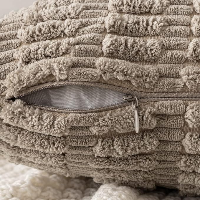MIULEE Pack of 2 Corduroy Decorative Lumbar Throw Pillow Covers 24x12 Inch Soft Boho Striped Pillow Covers Modern Farmhouse Home Decor for Sofa Living Room Couch Bed Light Brown