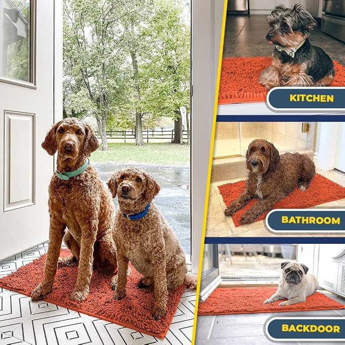Muddy Mat® | Super Water Absorbent Door Mat Indoor, Microfiber Quick Dry Chenille Entryway Rug, Slip Resistant Front Door Mat, Indoor Mats for Entryway, Machine Washable Pet Rug, Coral 36" x 46"
