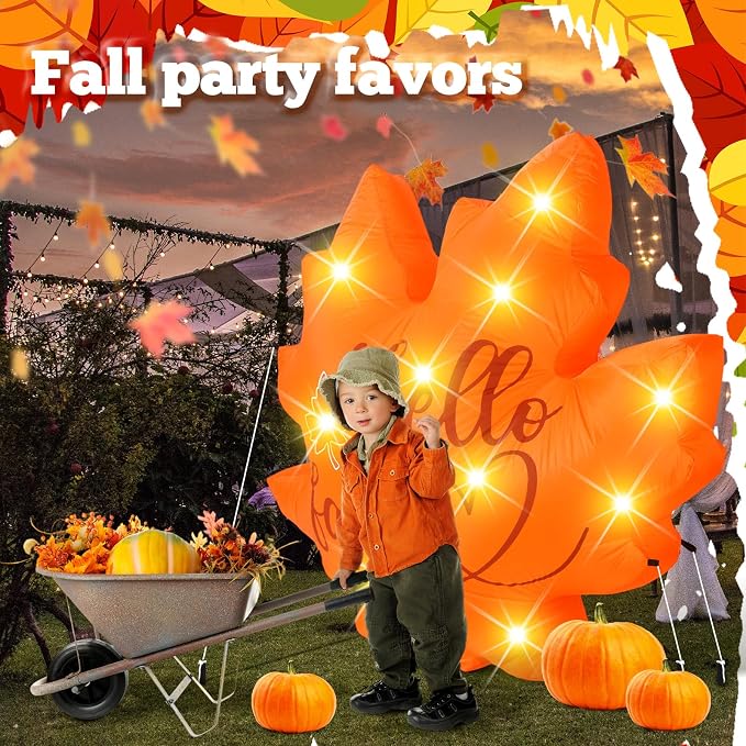 VIHOSE Fall Inflatable Decorations 5.25 ft Thanksgiving Blow up Decor Fall Maple Leaves LED Lights Inflatable Decoration for Autumn Harvest Indoor Outdoor Yard Garden Lawn Party