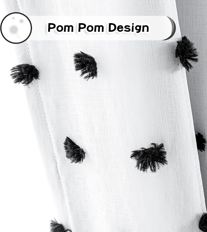 MYSKY HOME 100% Blackout Curtains for Bedroom Total Light Blocking Curtains 95 Inch Extra Long Room Darkening 2 Panels Grommet Sliding Door Privacy Window Drapes with Black Pom Pom Sheer 52" x 95"