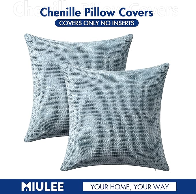 MIULEE Pack of 2 Coastal Blue Throw Pillow Covers 18x18 Inch Summer Modern Boho Accent Decorative Pillow Covers Soft Farmhouse Cushion Covers for Home Decor Couch Bed Sofa Living Room