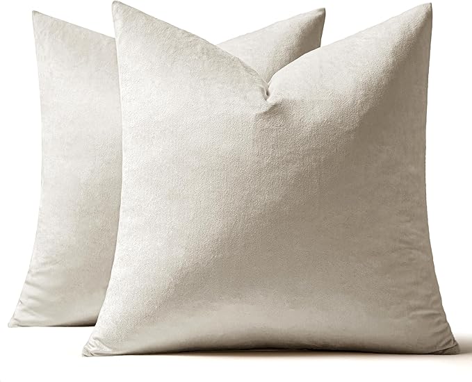 MIULEE Velvet Throw Pillow Covers 16x16 Inch, Pack of 2 - Cream White, Soft Solid Decorative Pillow Covers Cushion Cases Modern Luxury Home Decor for Spring Couch Sofa Bedroom Livingroom